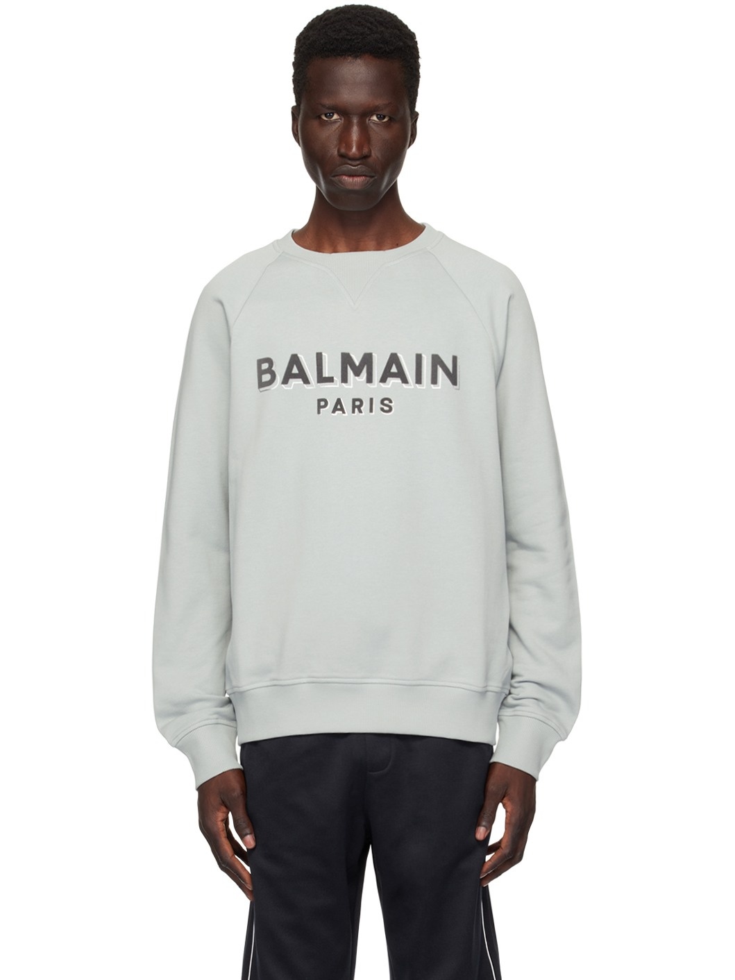 Gray Metallic Flocked 'Balmain' Sweatshirt - 1