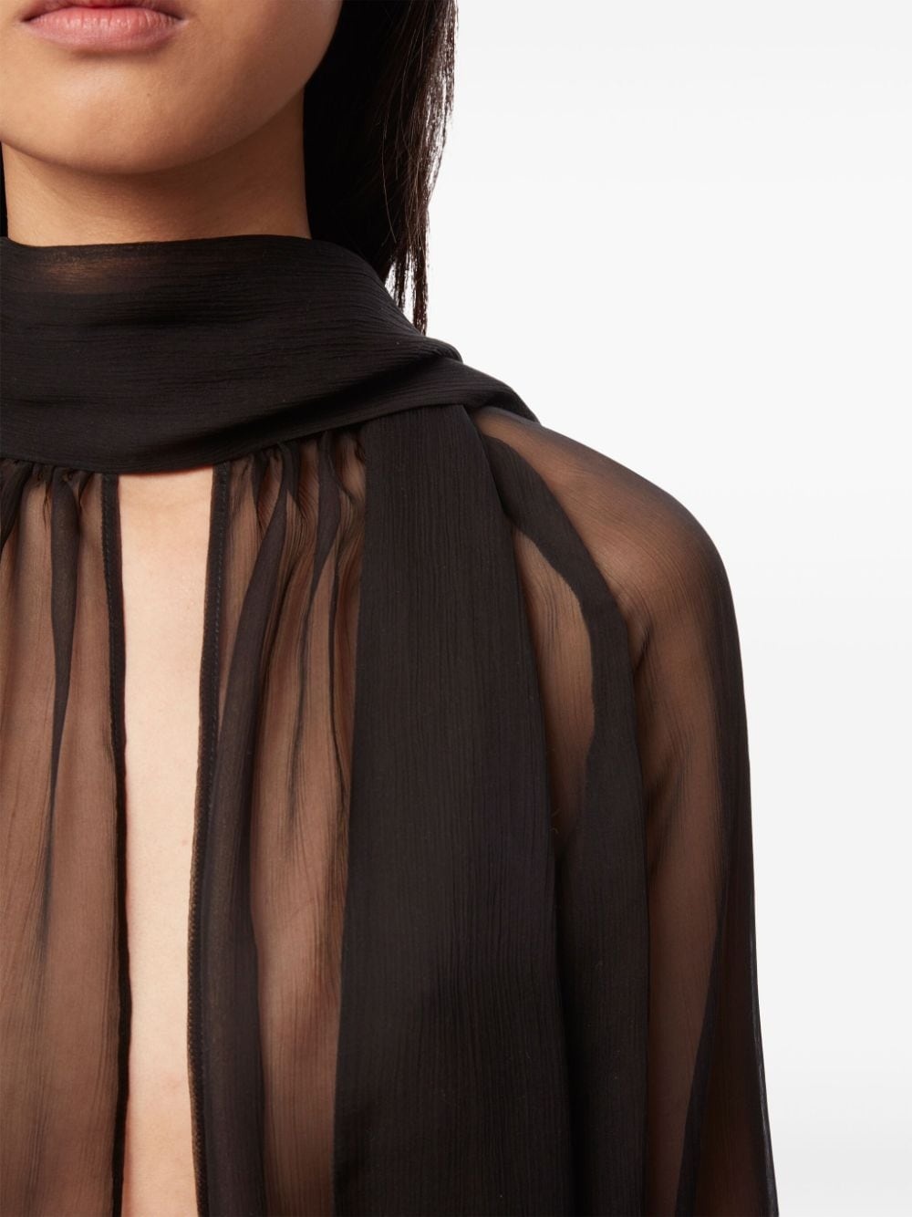 pussy-bow sheer blouse - 5