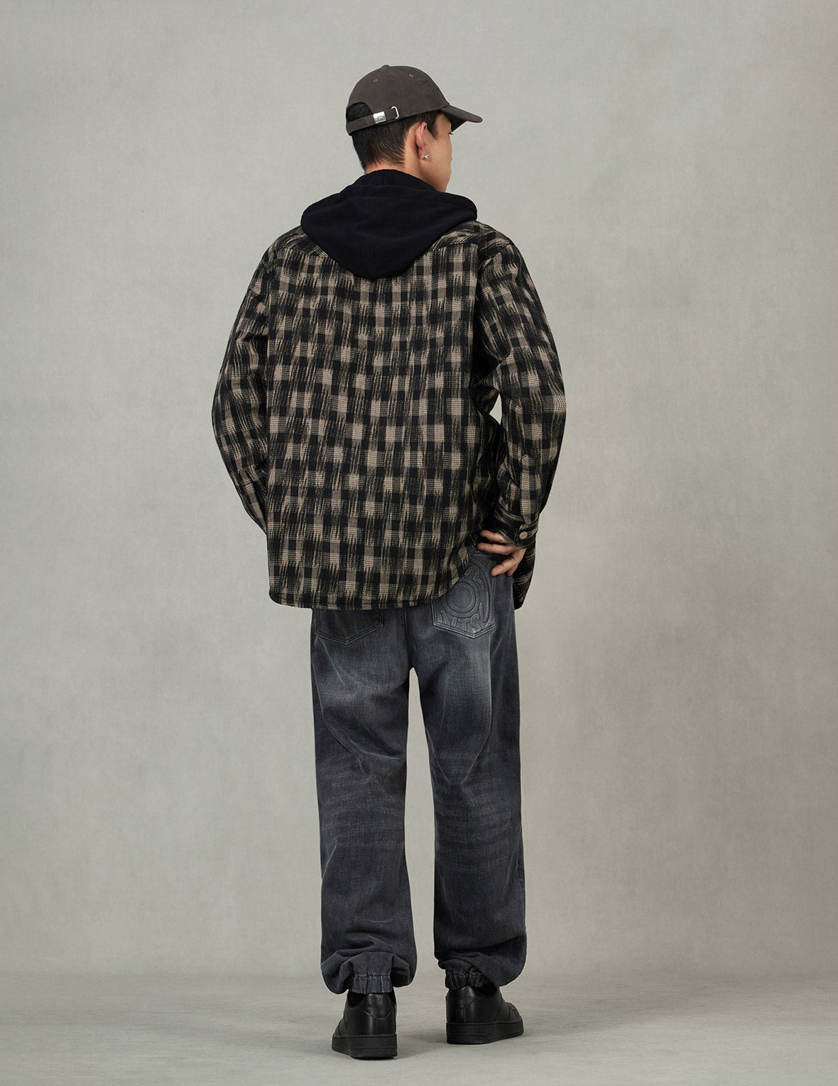 Seagull Embroidery Relax Fit Hooded Checked Shirt Jacket - 6