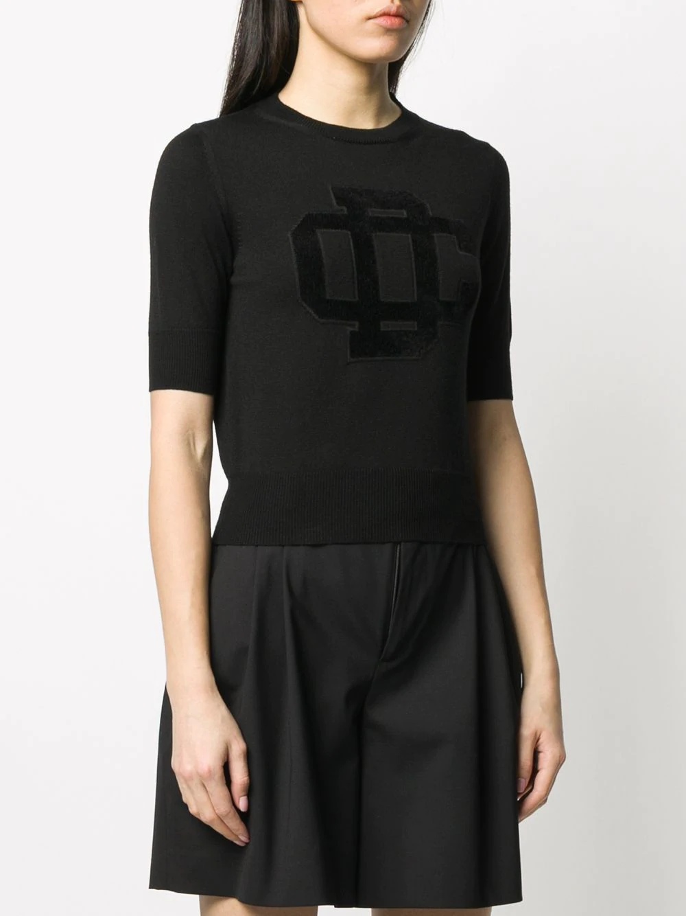 logo embossed wool blend top - 3