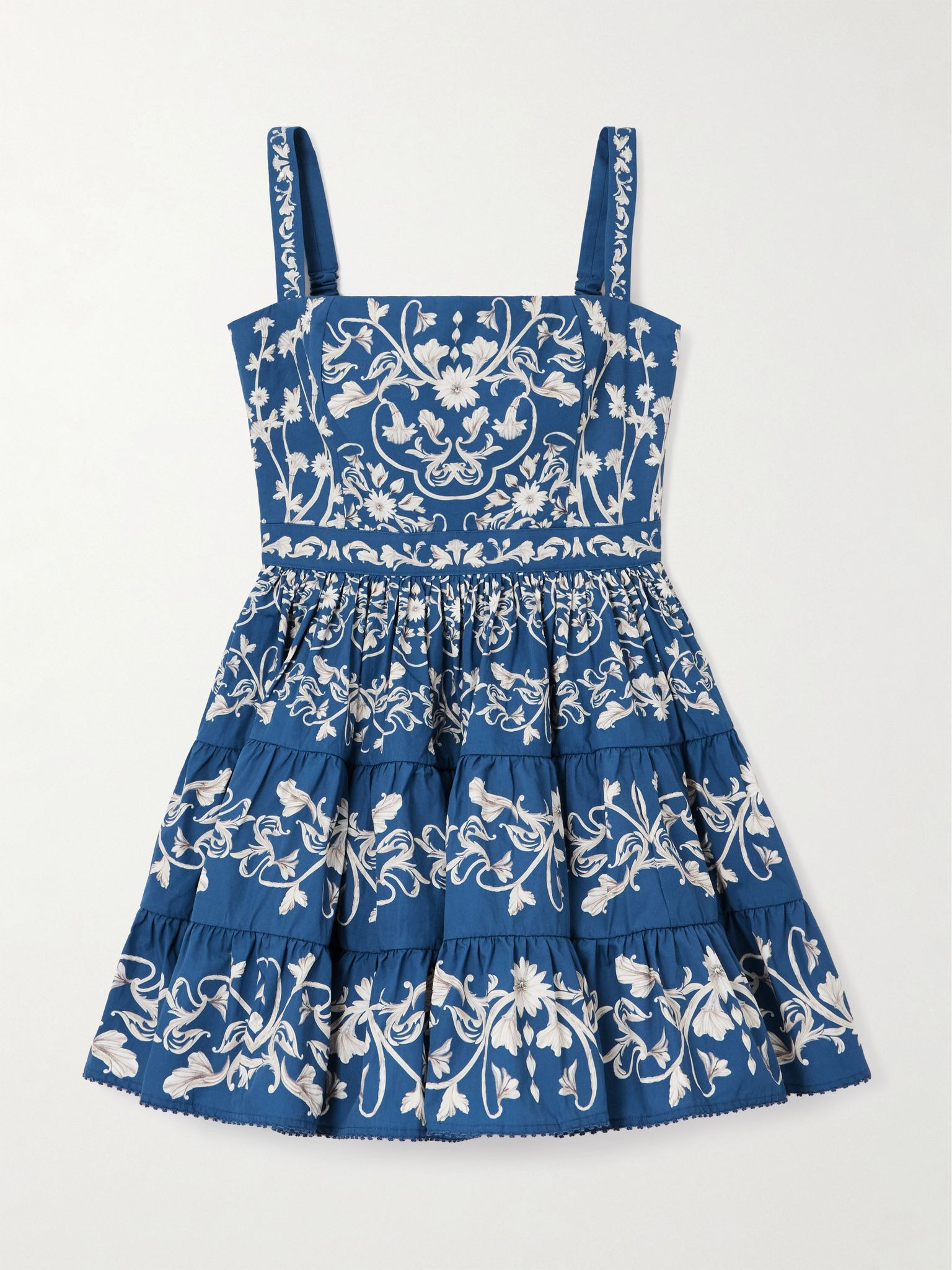Lima Ribbons tiered floral-print cotton mini dress Navy - 1