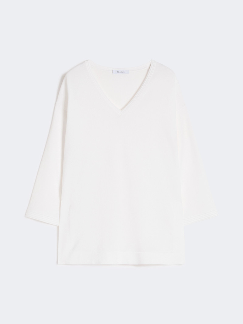 ALLORO Viscose crêpe yarn V-neck jumper - OPTICAL WHITE 1