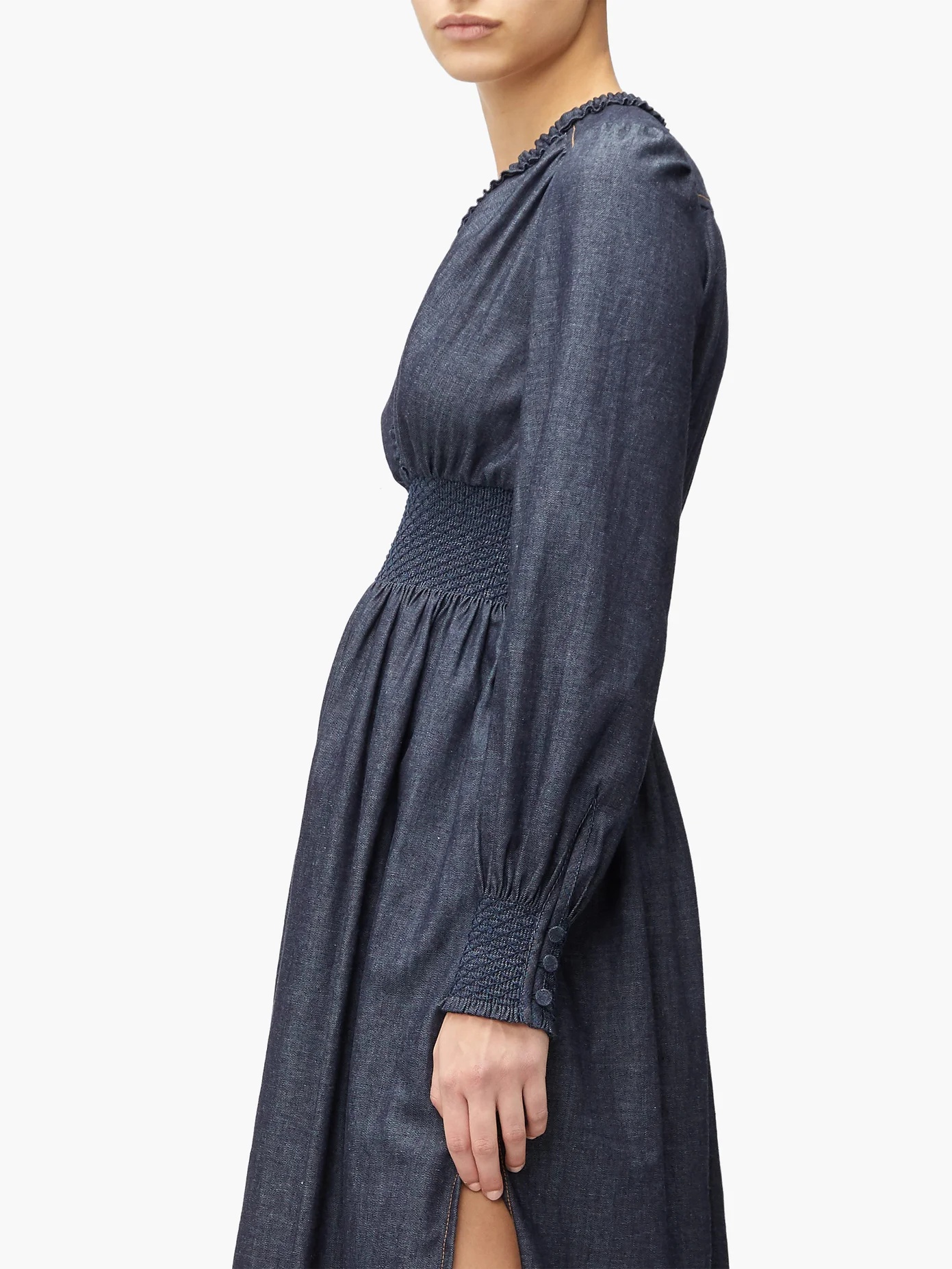 Smocked chambray midi dress - 6