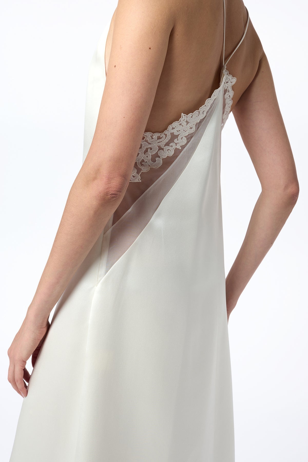 Dinah Slip Midi Dress in Ivory Silk Satin - 4