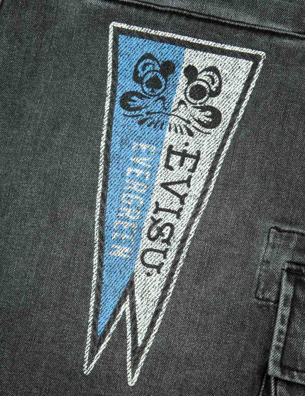 SEAFULL AND LOGO FLAG PRINT FASHION FIT DENIM CARGO SHORTS - 13