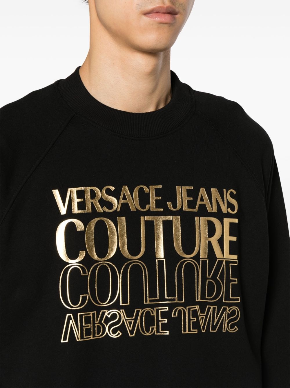 metallic logo-print cotton sweatshirt - 5
