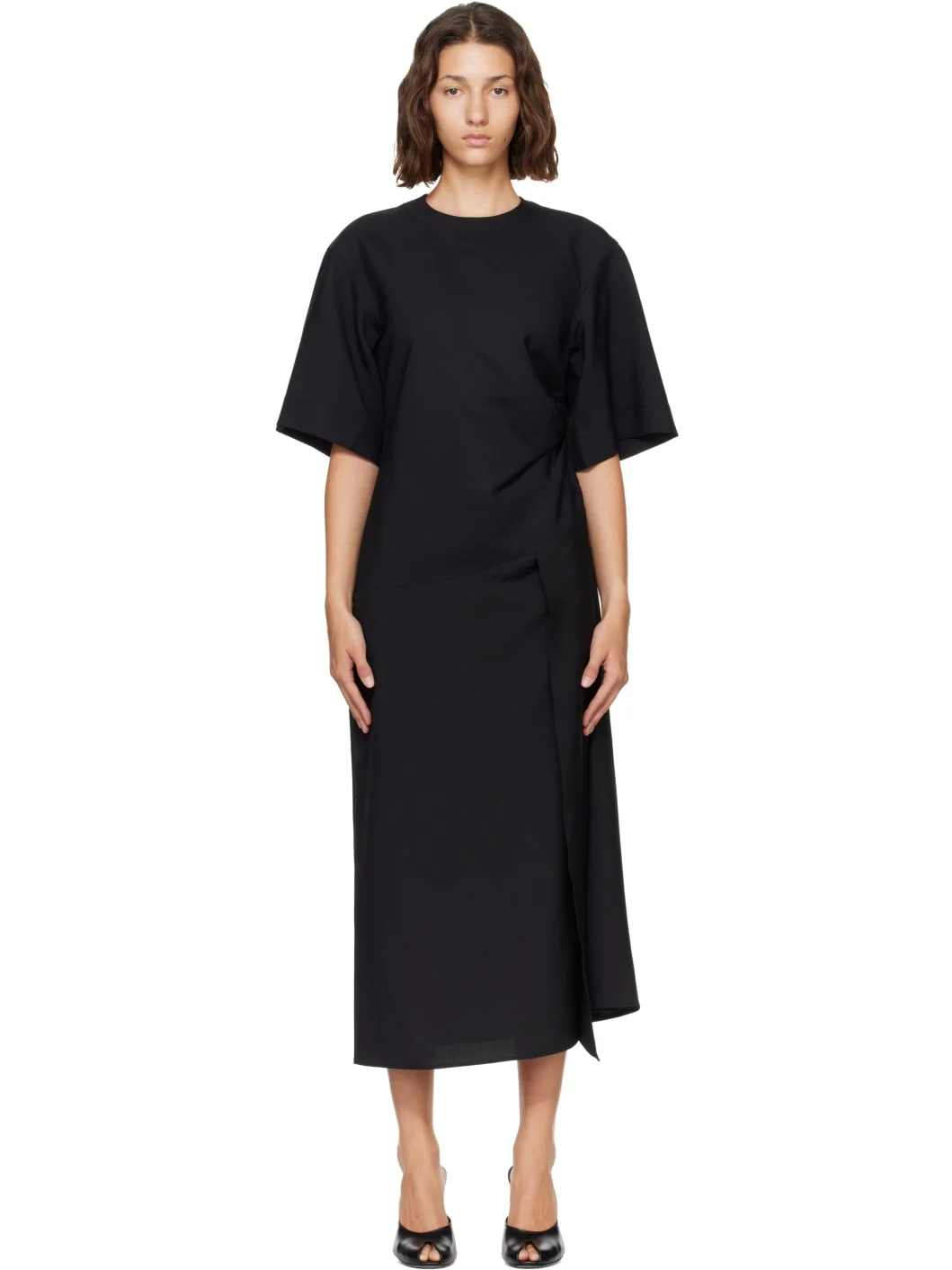 Black Sculptural Shortsleeve Midi Dress - 1