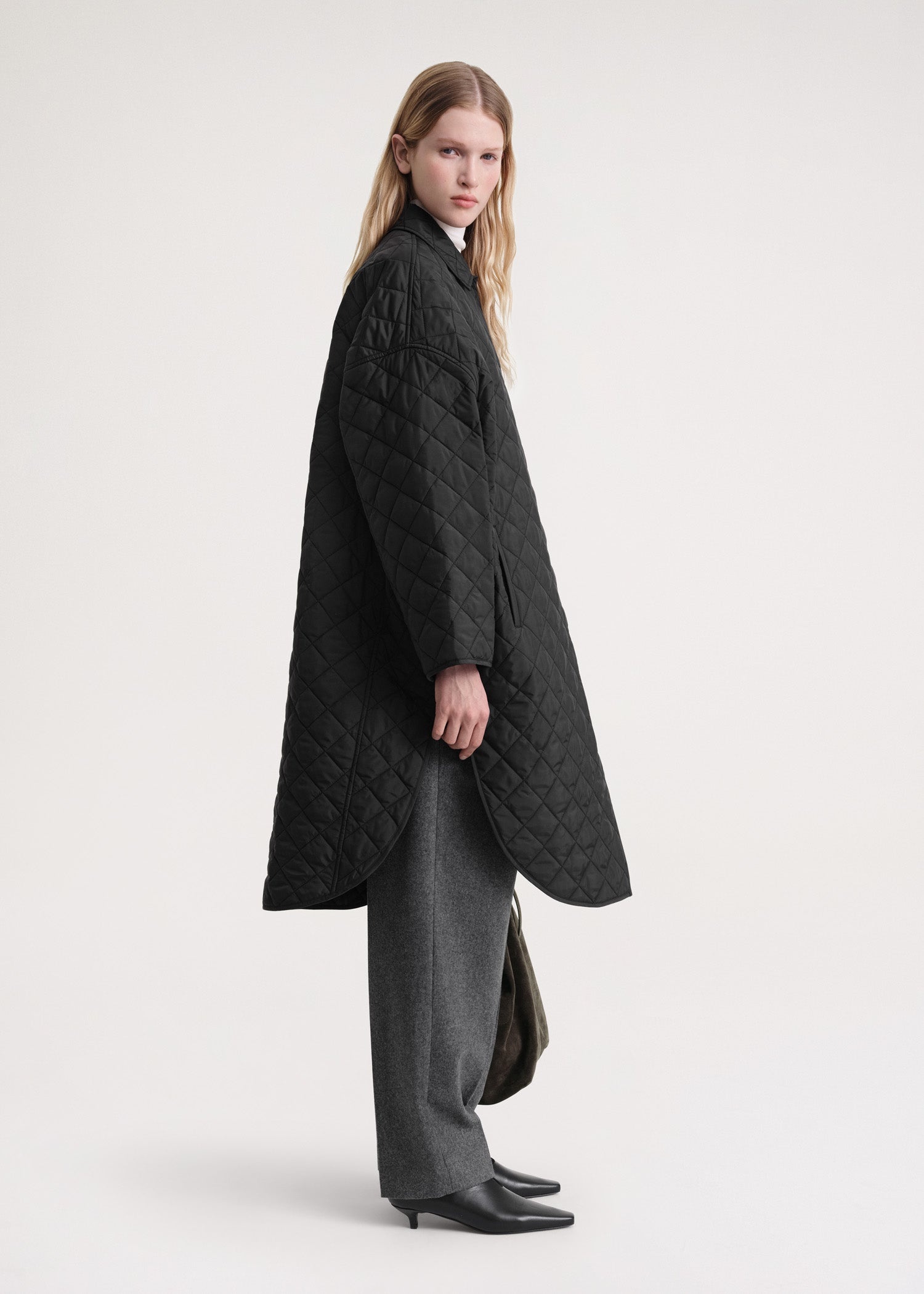 Quilted cocoon coat black - 3