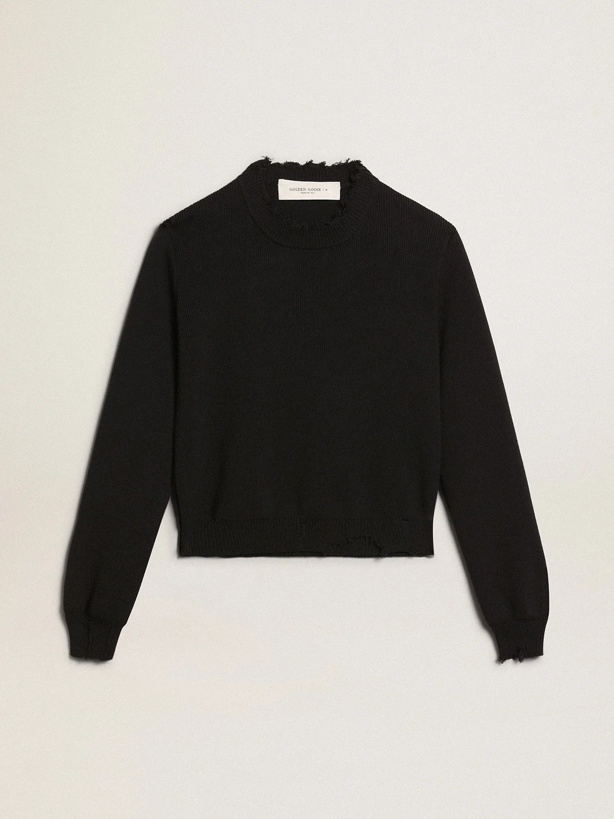 Women’s round-neck sweater in dark blue cotton - 1