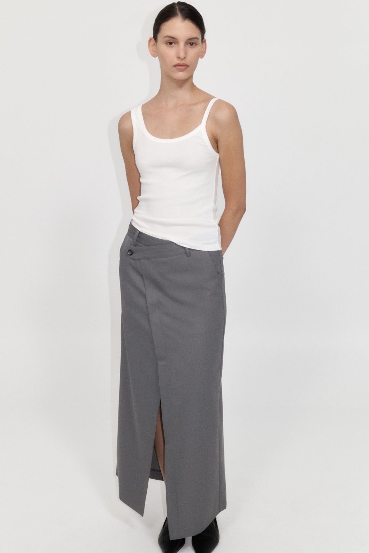 Deconstructed Waist Maxi Skirt - Pewter Grey - 5