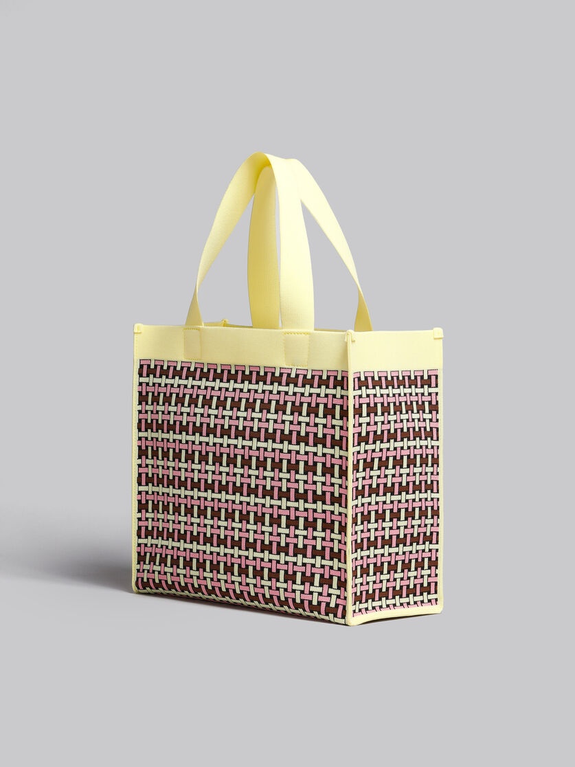 LIGHT YELLOW BROWN AND PINK JACQUARD SHOPPING BAG - 3