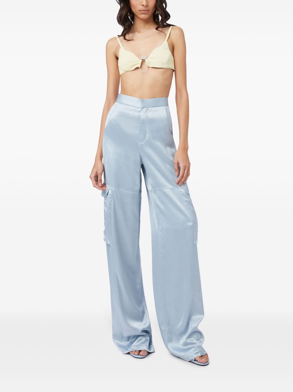high-waisted satin cargo trousers - 4