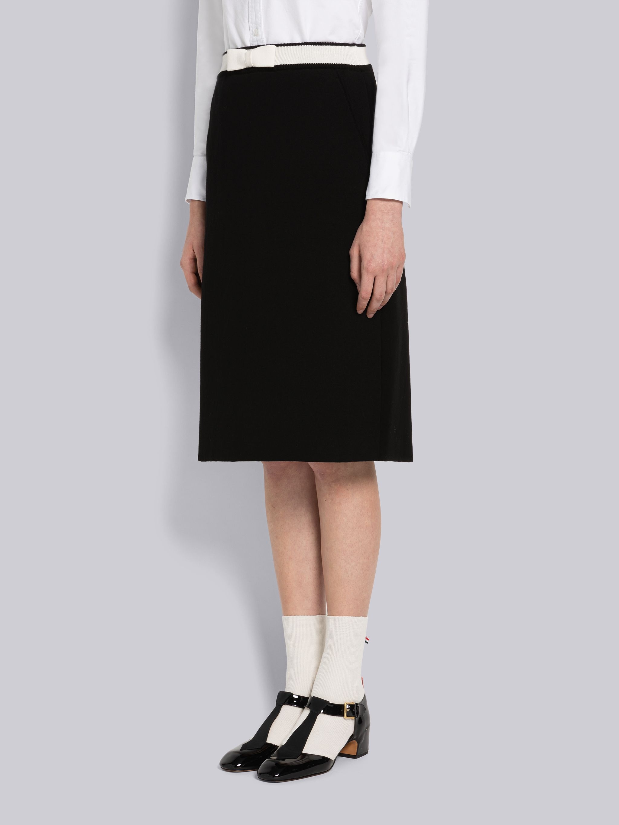 Double Face Cotton A-Line Skirt With Bow - 2