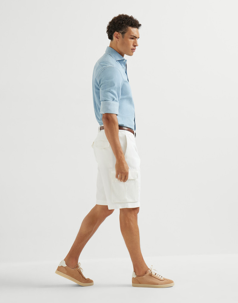 Garment-dyed Bermuda shorts in twisted cotton gabardine with cargo pockets 5