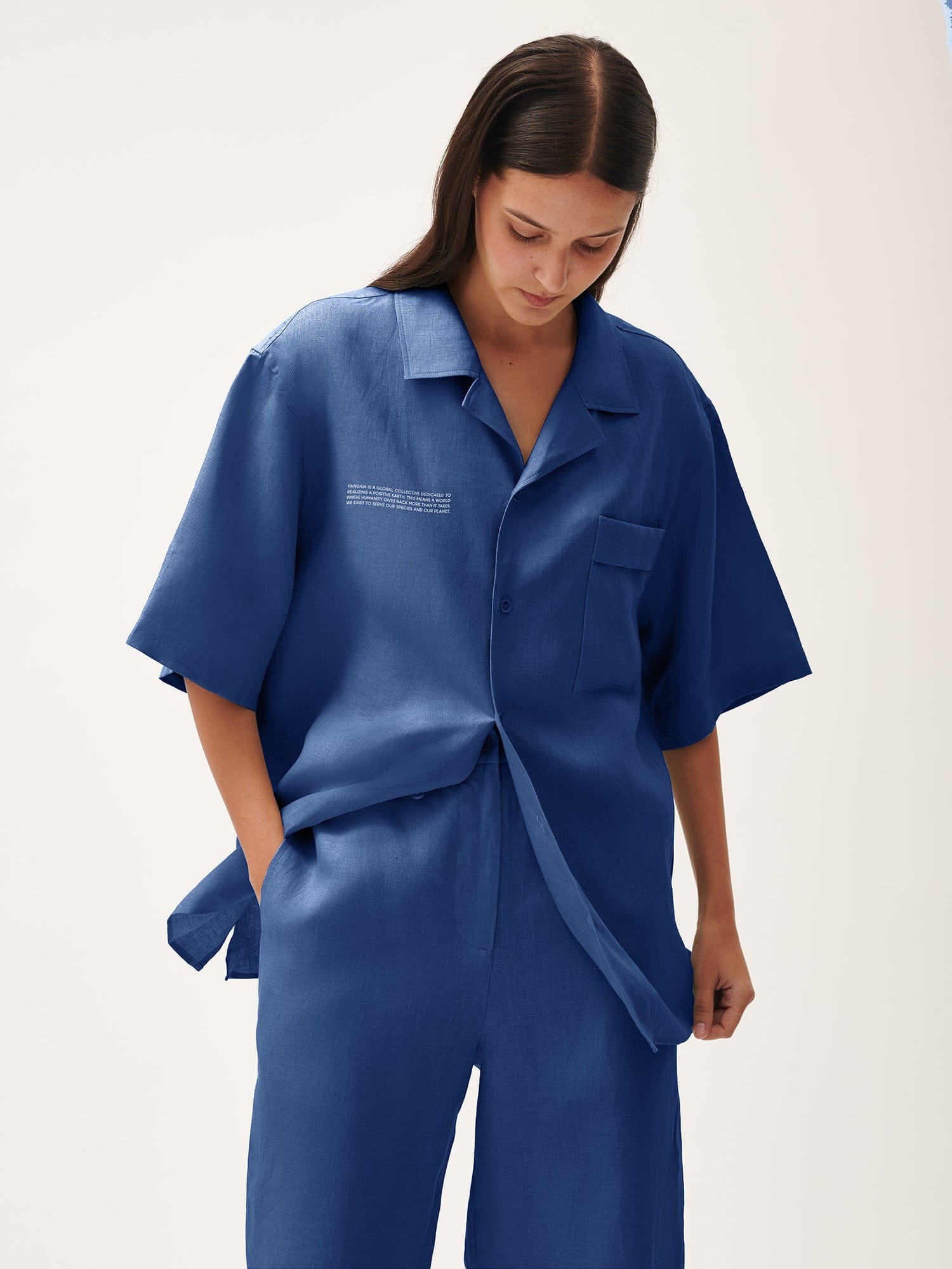 Womens DNA Linen Camp Collar Shirt - Lapis Blue - 2