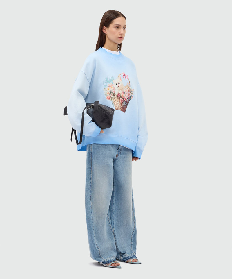 MSGM Light blue cotton crew-neck sweatshirt with hand-applied gradient treatment outlook