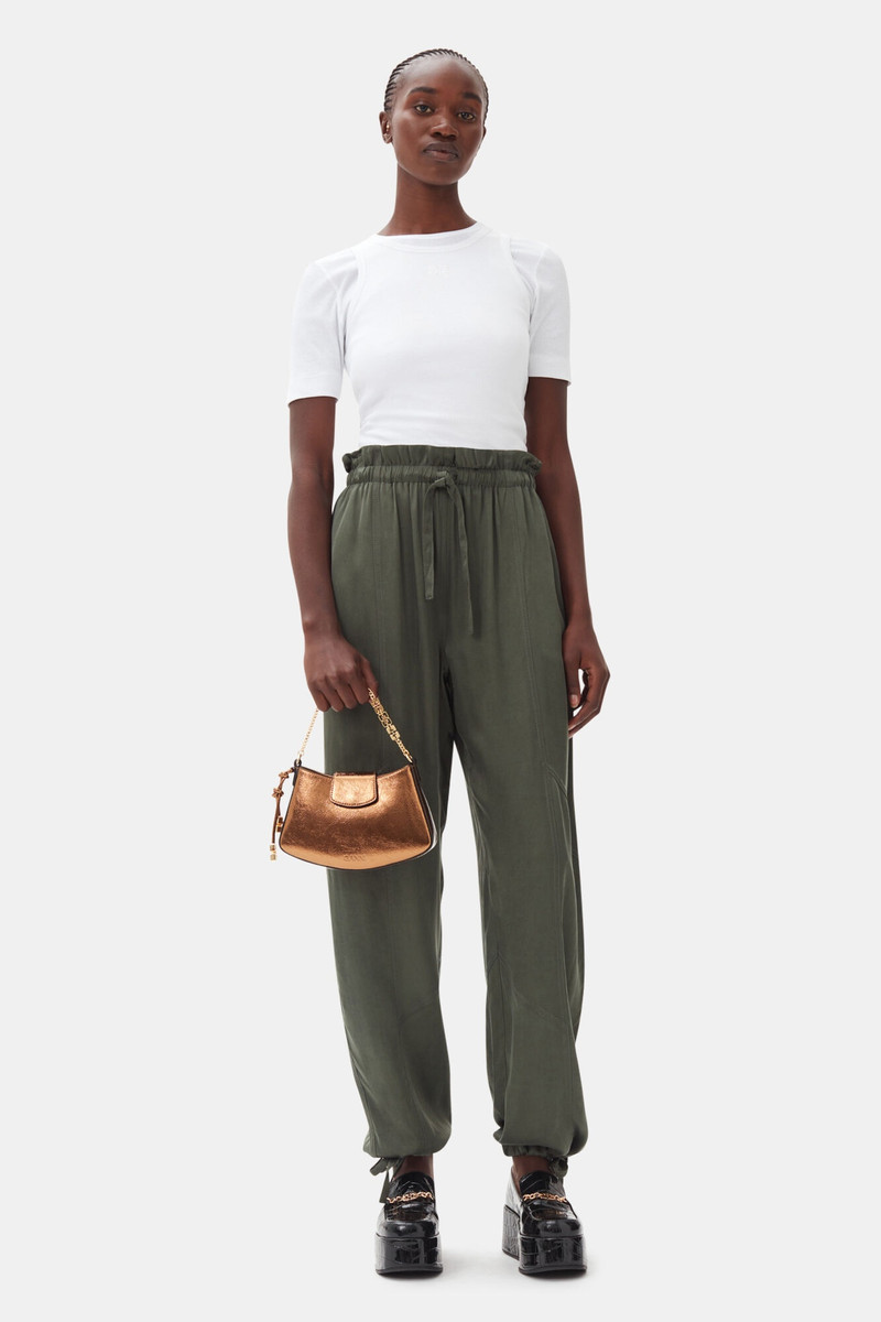 GANNI GREEN WASHED SATIN PANTS outlook