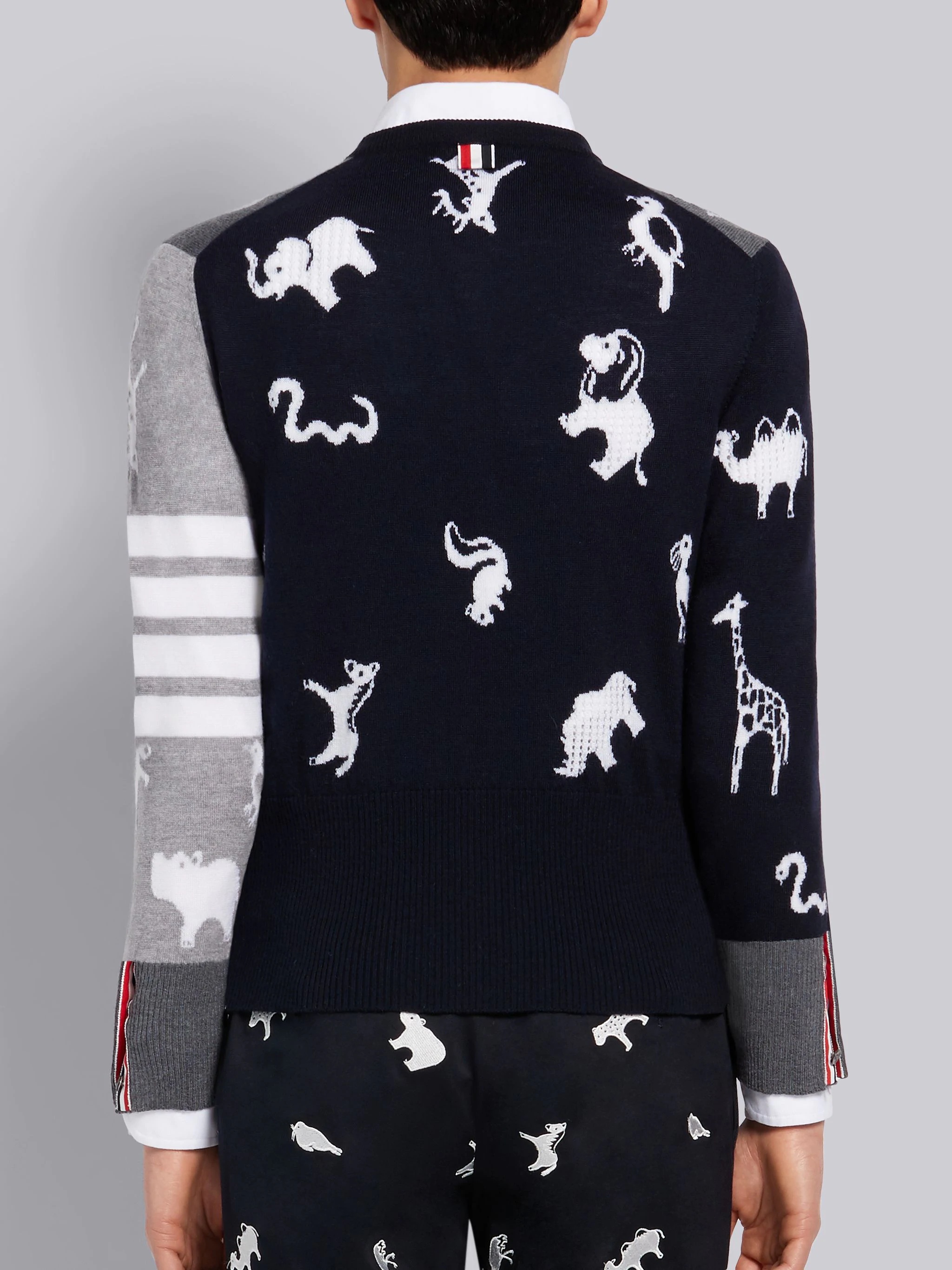 Fun-Mix Fine Merino Wool Animal Icon Crewneck 4-Bar Pullover - 3