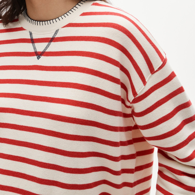 Contrast-trim heritage terry relaxed crewneck sweatshirt in stripe 4
