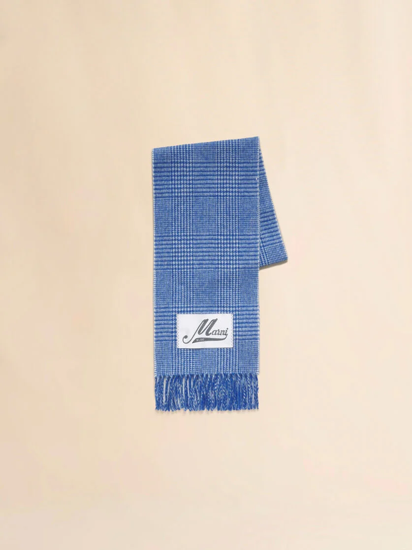 LIGHT BLUE WOOL SCARF WITH PRINCE OF WALES CHECK - 1
