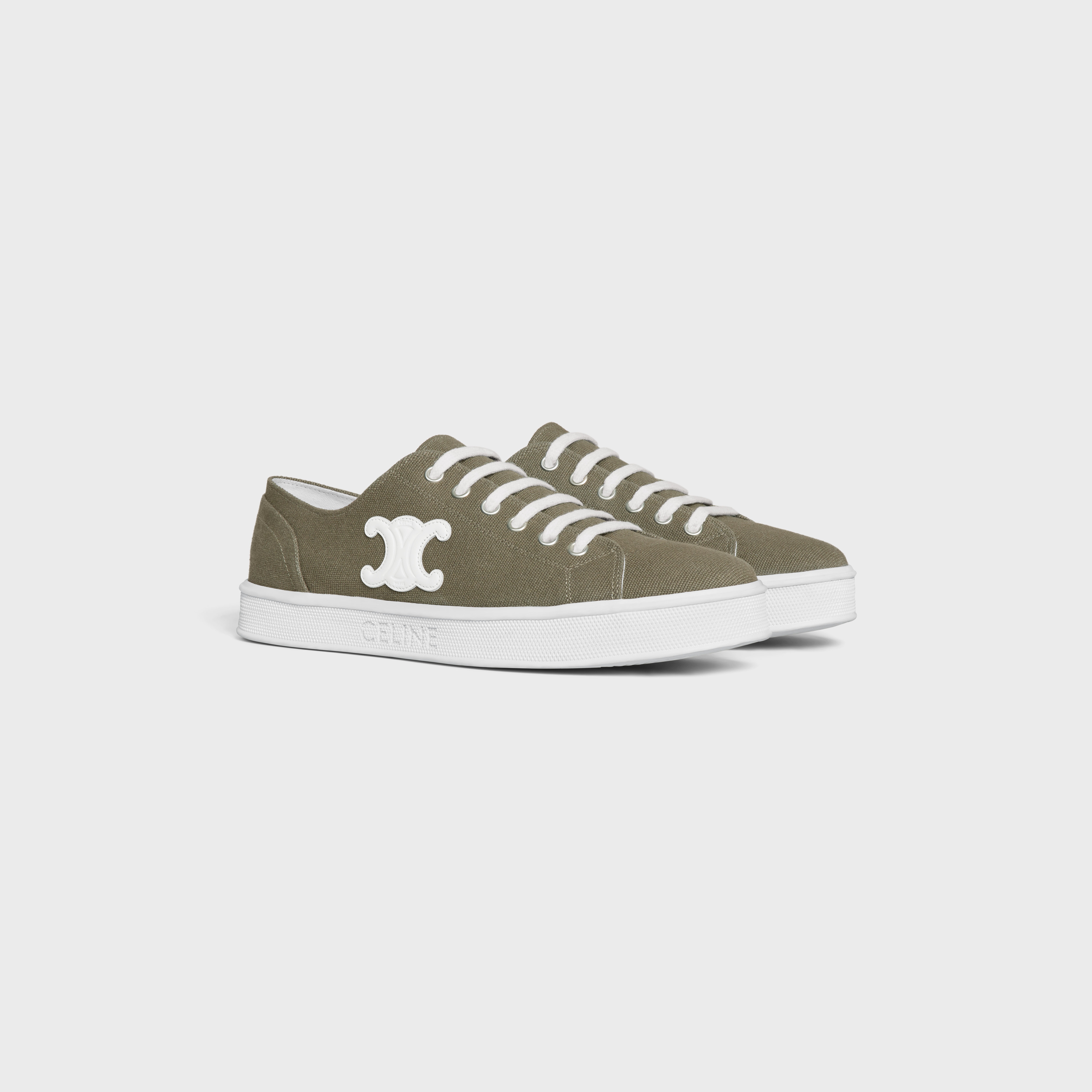 JANE LOW LACE-UP SNEAKER WITH TRIOMPHE PATCH in CANVAS AND CALFSKIN - 2