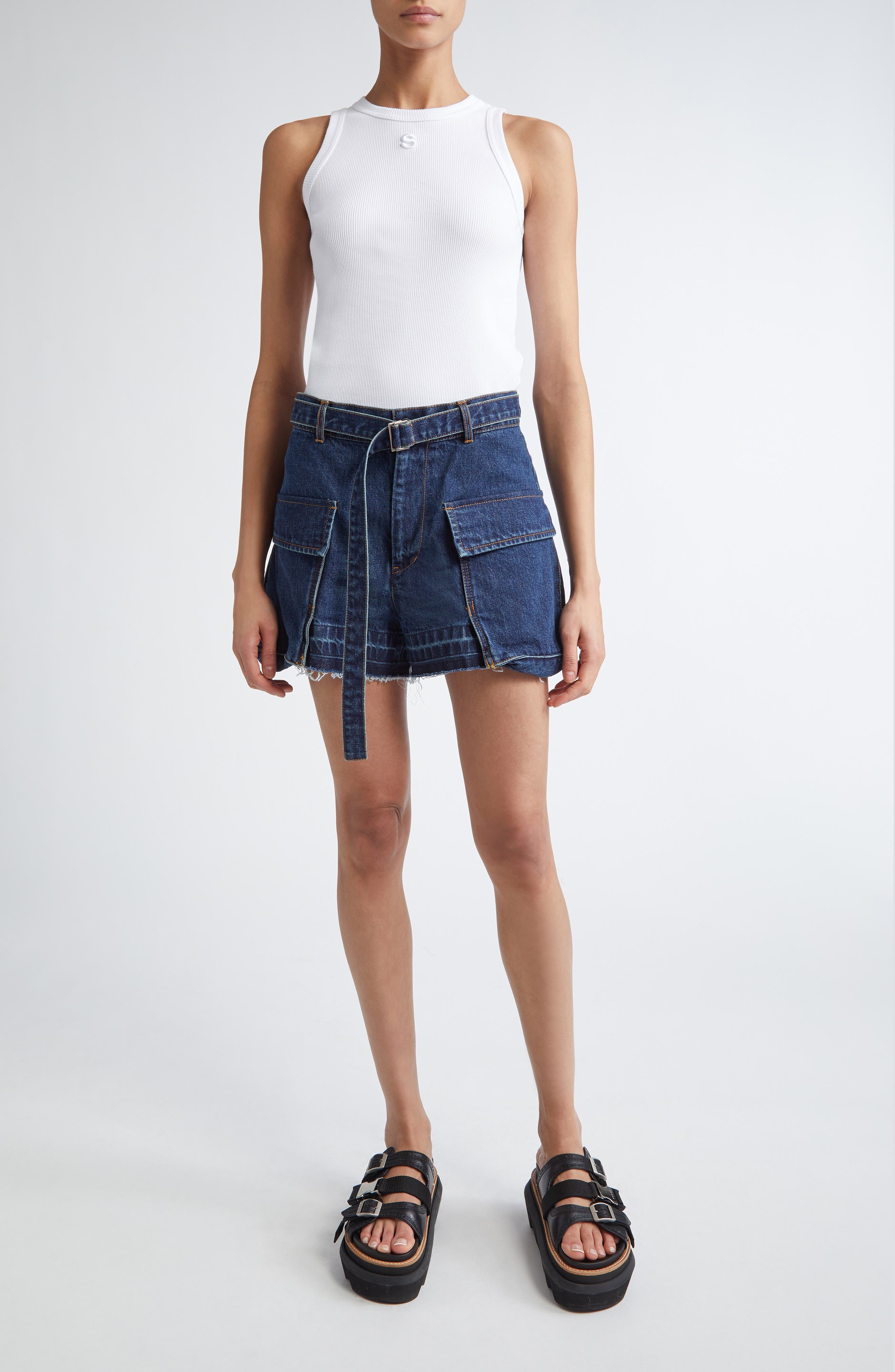 Sacai Embroidered Logo Rib Tank in White at Nordstrom - 2