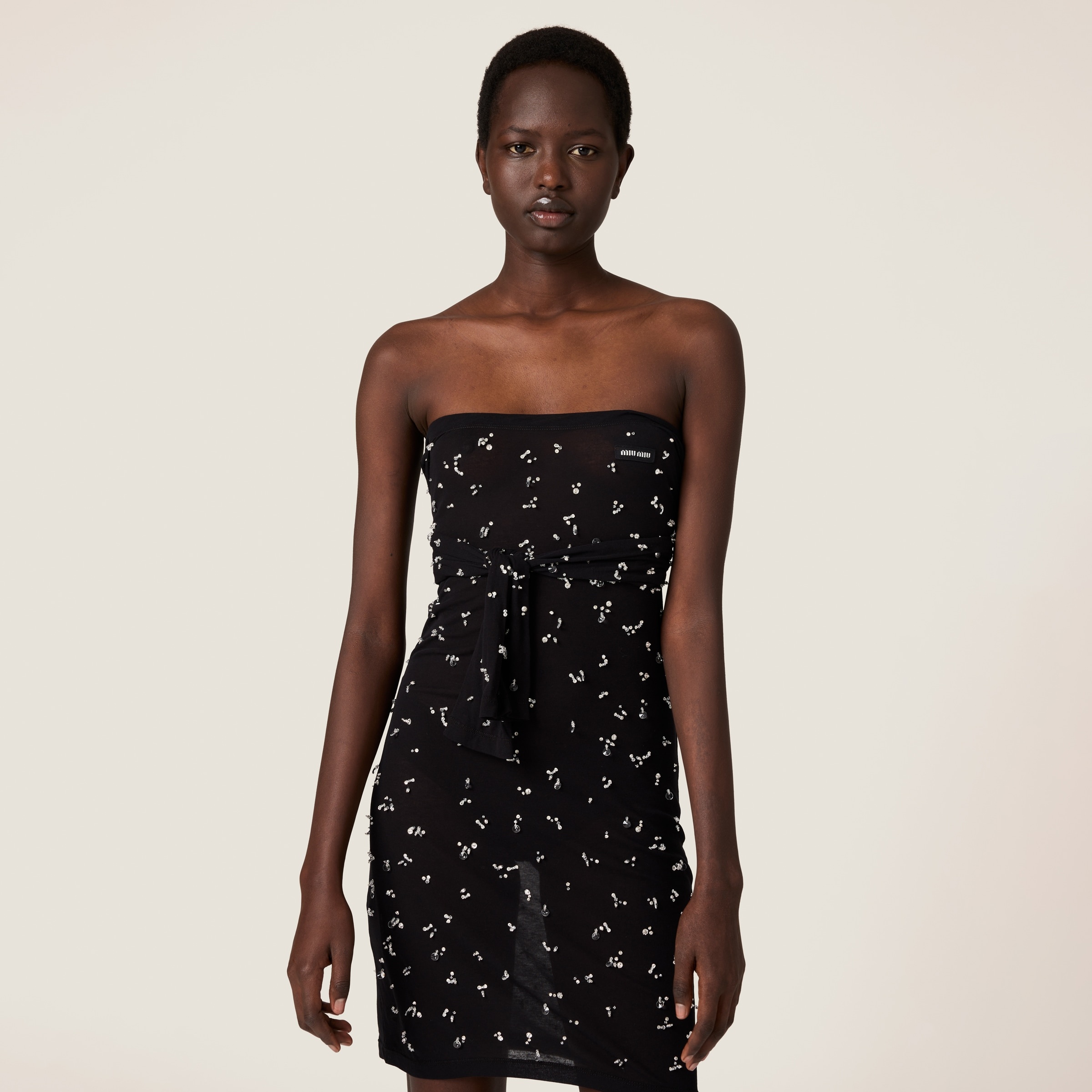 Embroidered ribbed knit jersey dress - 5