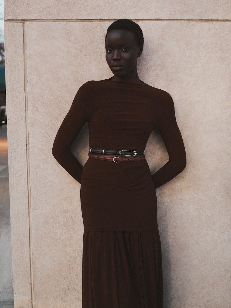 THREE KEEPERS BELT DARK BROWN SUEDE - 2