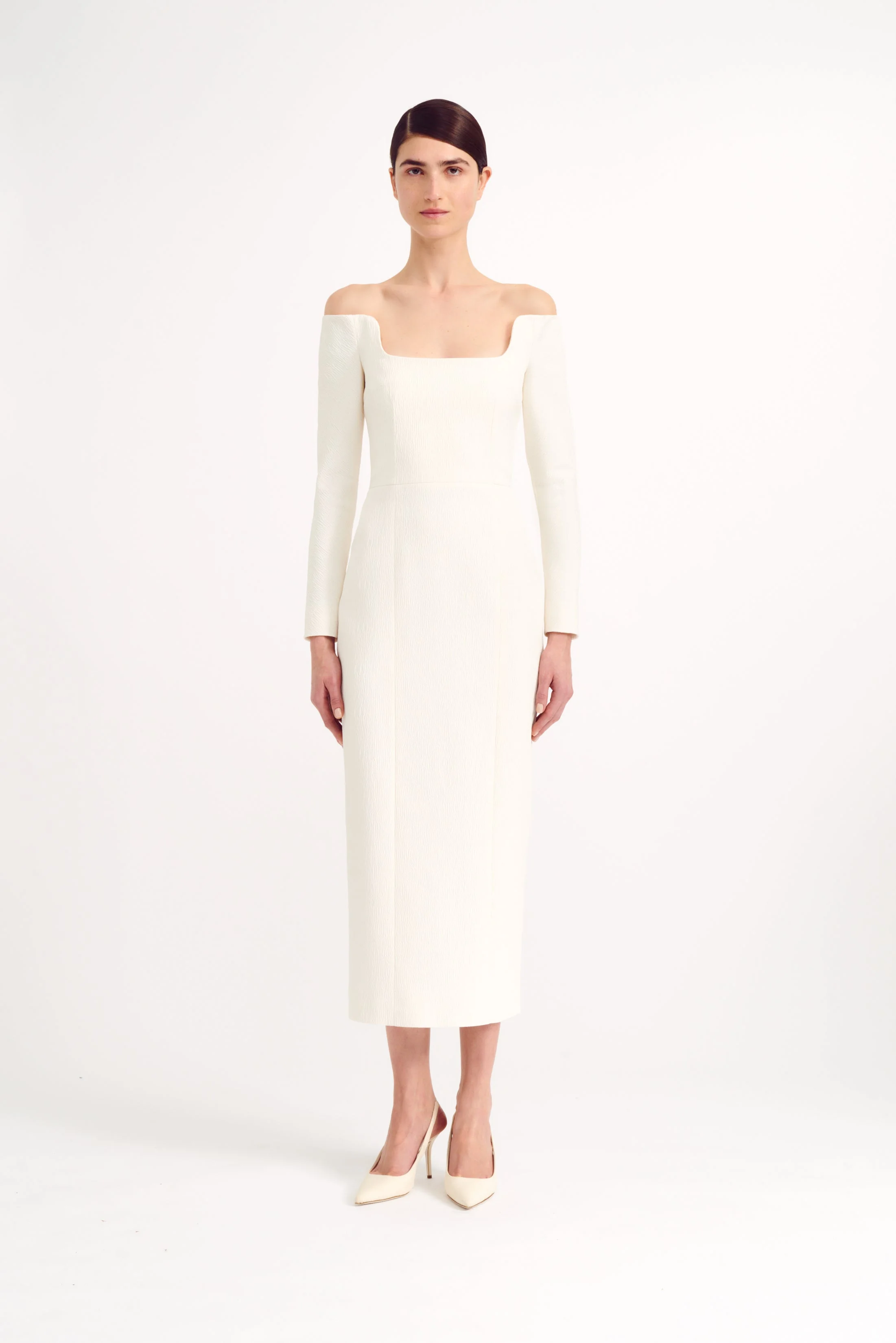 Birch Dress in Ivory Textured Cloque - 1