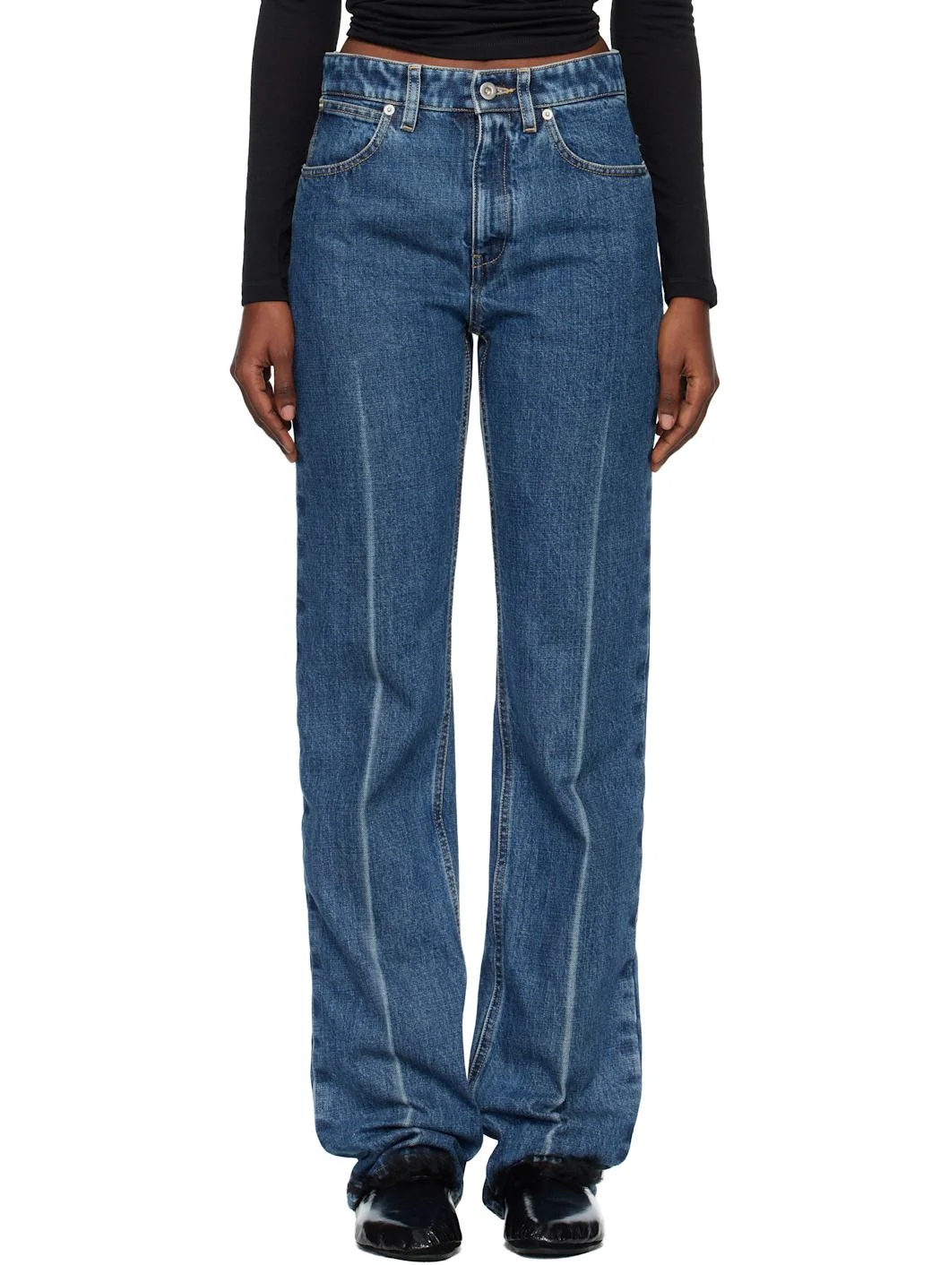 Blue Diagonal Cotton Denim Jeans - 1