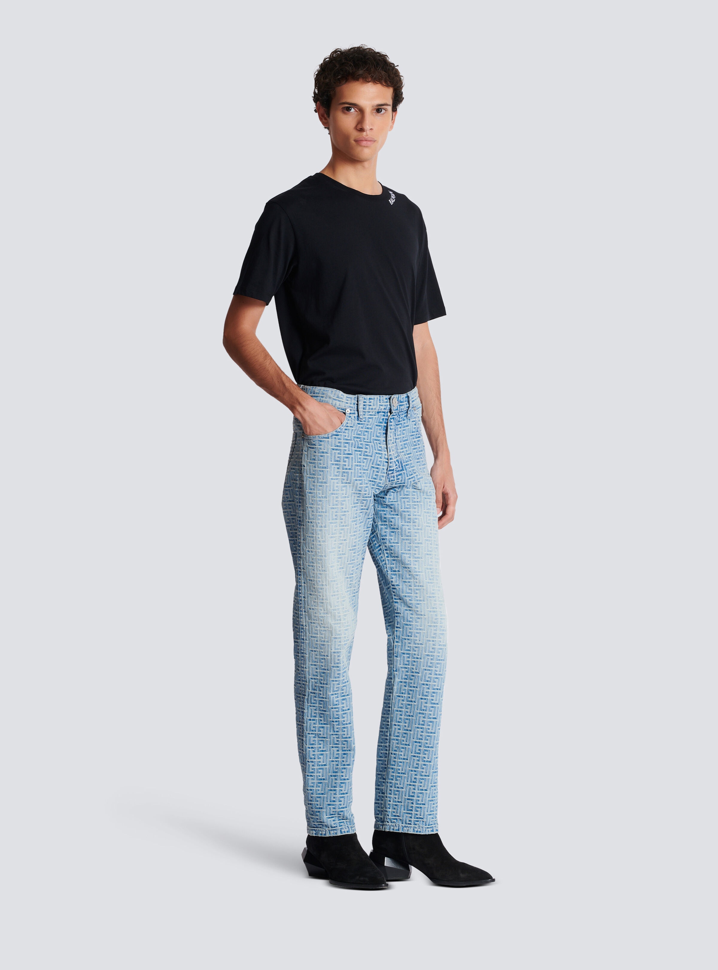 Monogrammed jacquard denim jeans - 3