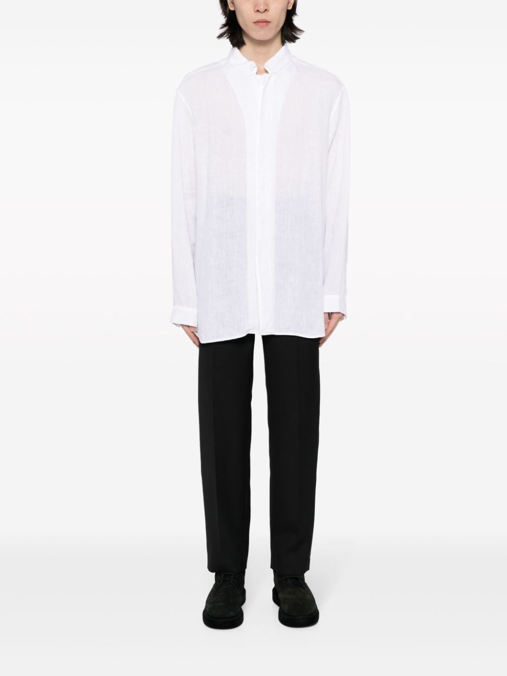 spread-collar linen shirt - 2