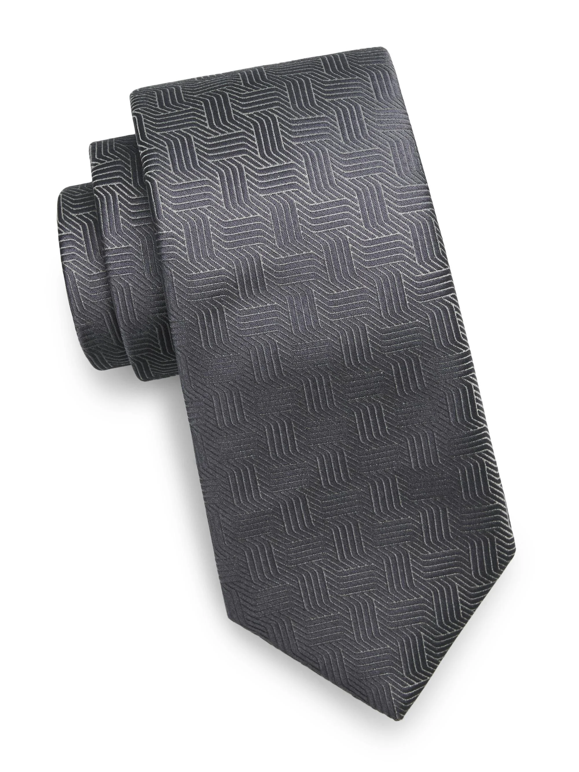 Men's Art Deco Motif Silk Tie - Silver - 1