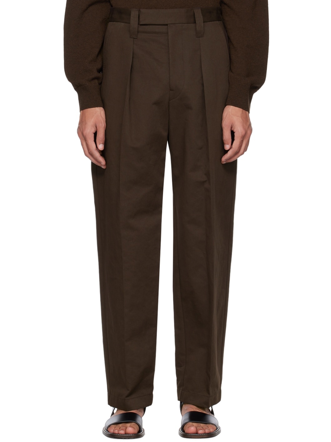 Brown One Pleat Trousers - 1