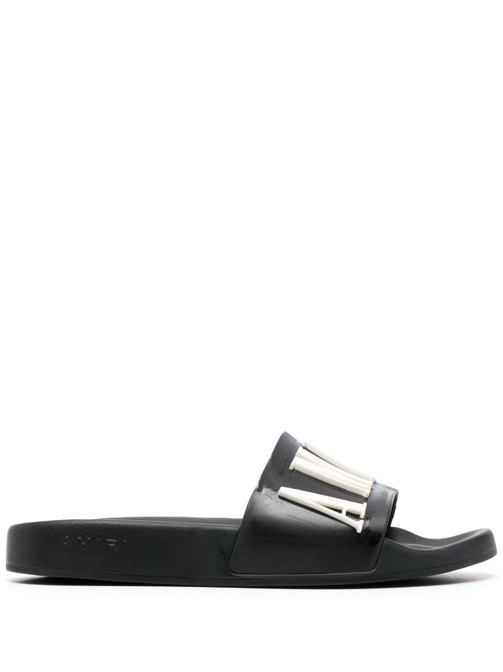 logo-embossed faux-leather slides - 1