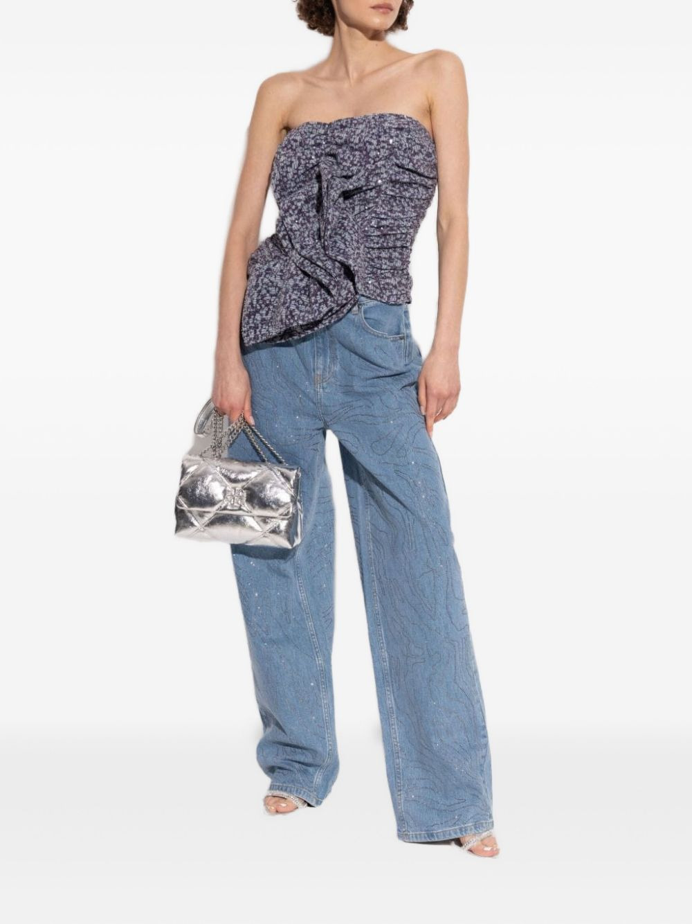 floral-print strapless blouse - 2