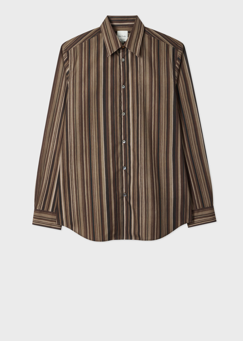 Brown 'Painted Signature Stripe' Print Cotton Shirt 1