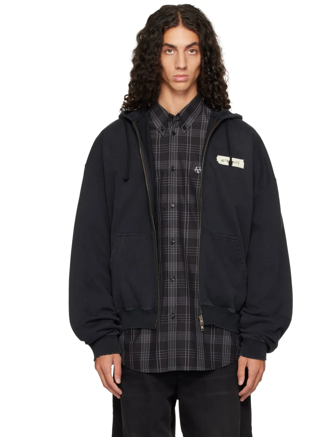 Black Scribbled Logo Zip-Up Hoodie - 1