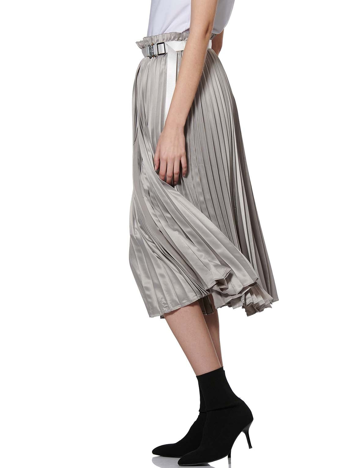 Denim Shorts with Asymmetric Pleated Skirt Overlay - 7