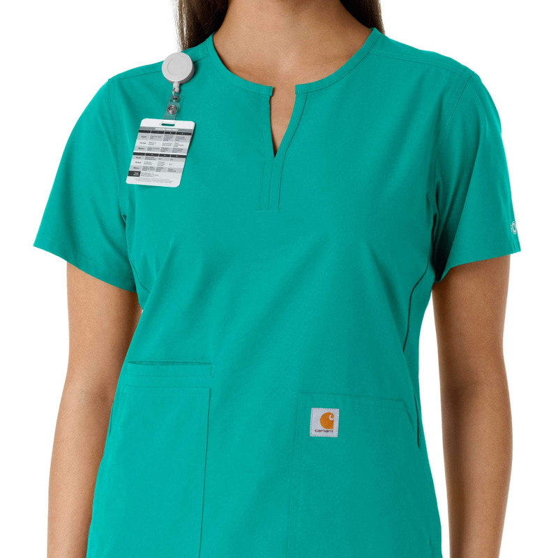 Women's Force Essentials Notch Neck Tunic Knit Panel Scrub Top 6