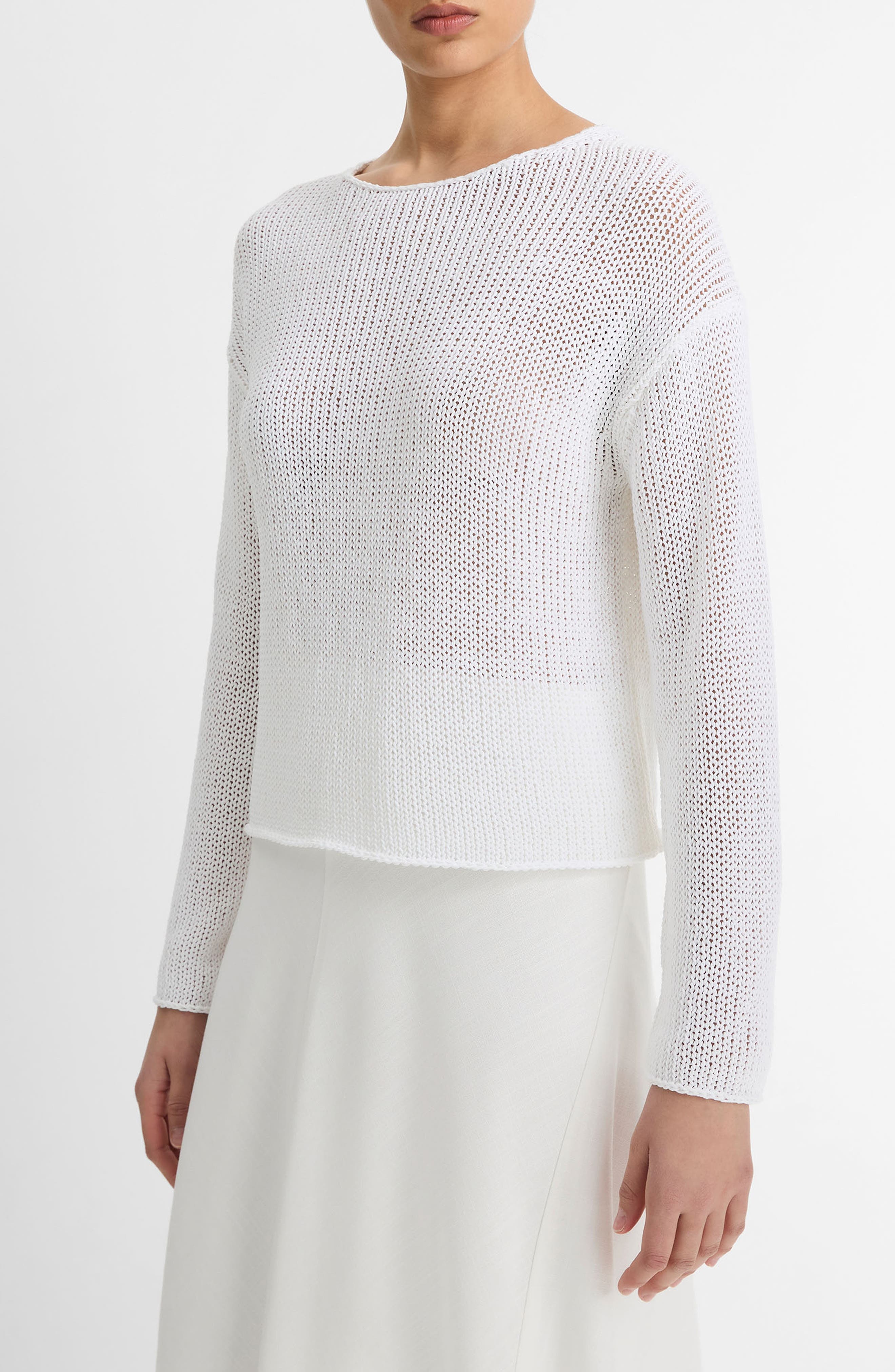 Vince Open Knit Boat Neck Sweater in Optic White at Nordstrom - 3