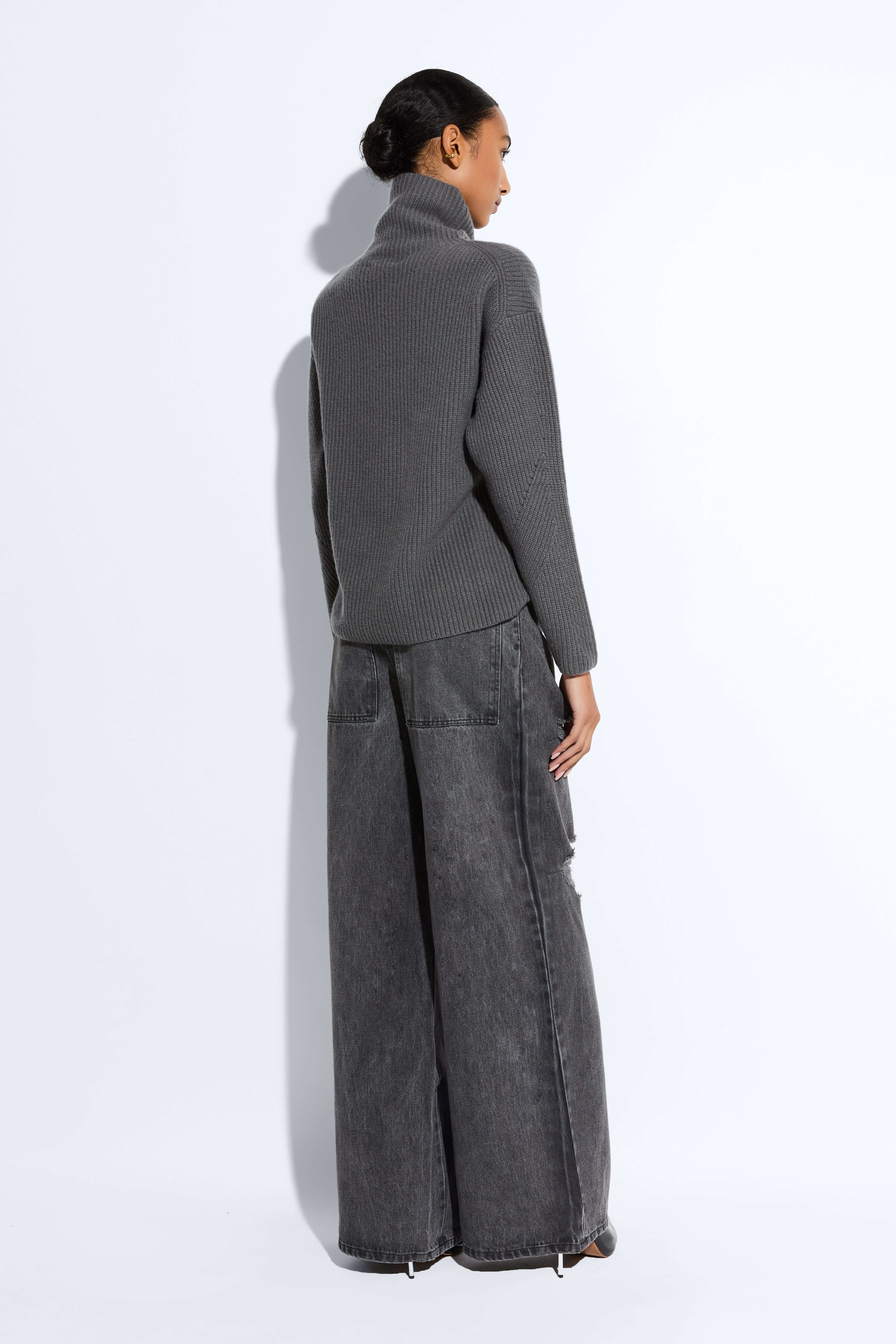 Relaxed Denim Distressed Wide Leg Jean - 3