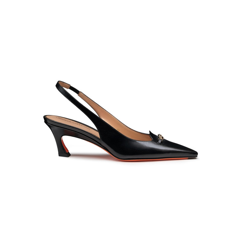 Women's black leather low-heel slingback 1