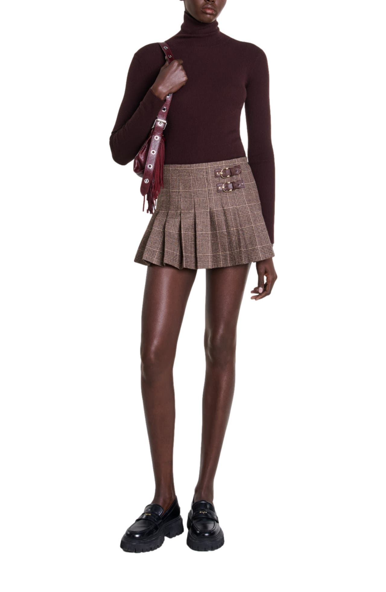 maje Short pleated skirt in Brown Checks at Nordstrom - 1