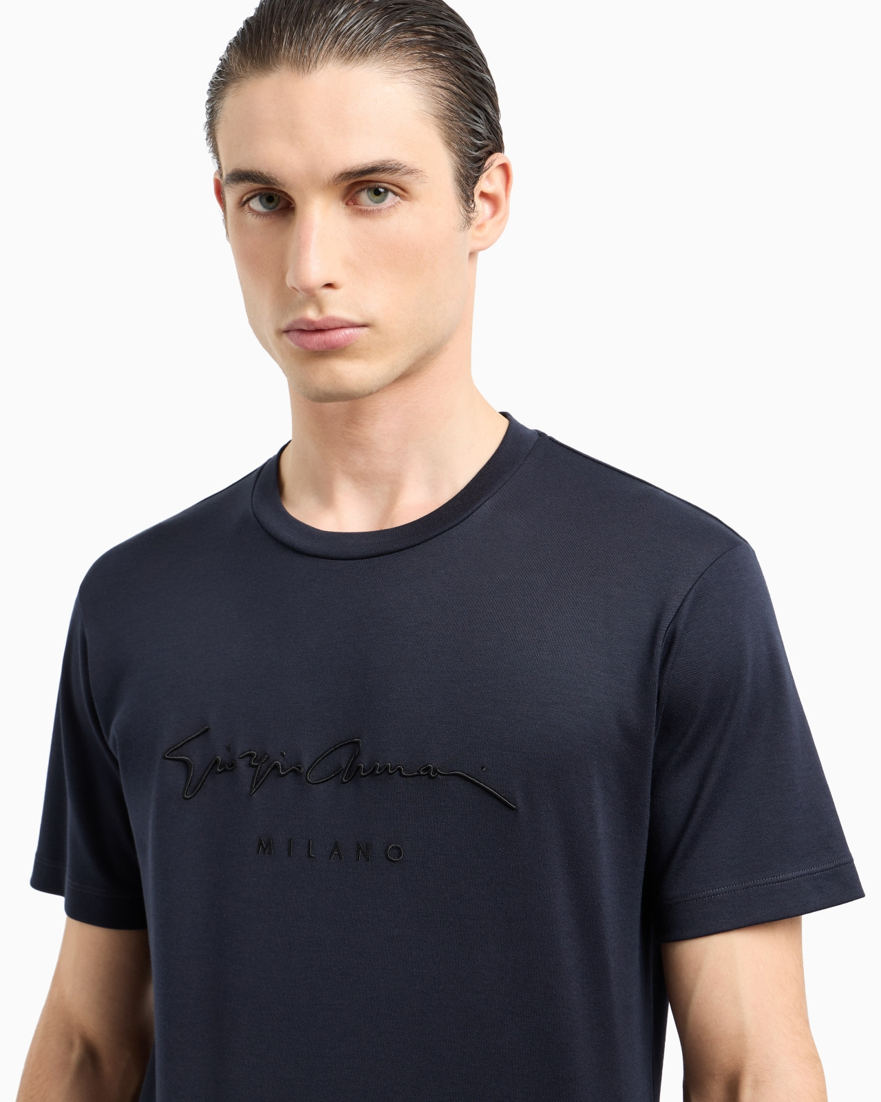 Pure cotton interlock T-shirt with embroidered logo - 5