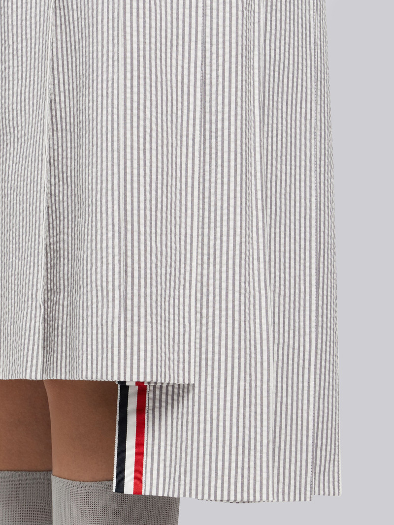 Medium Grey Seersucker Below-the-knee Pleated Skirt 5