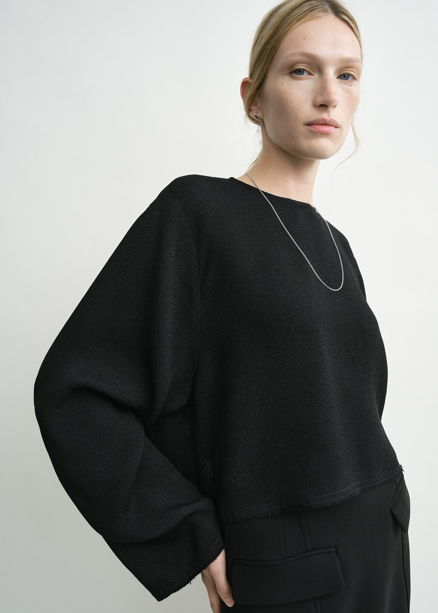 Cropped sablé blouse black - 5