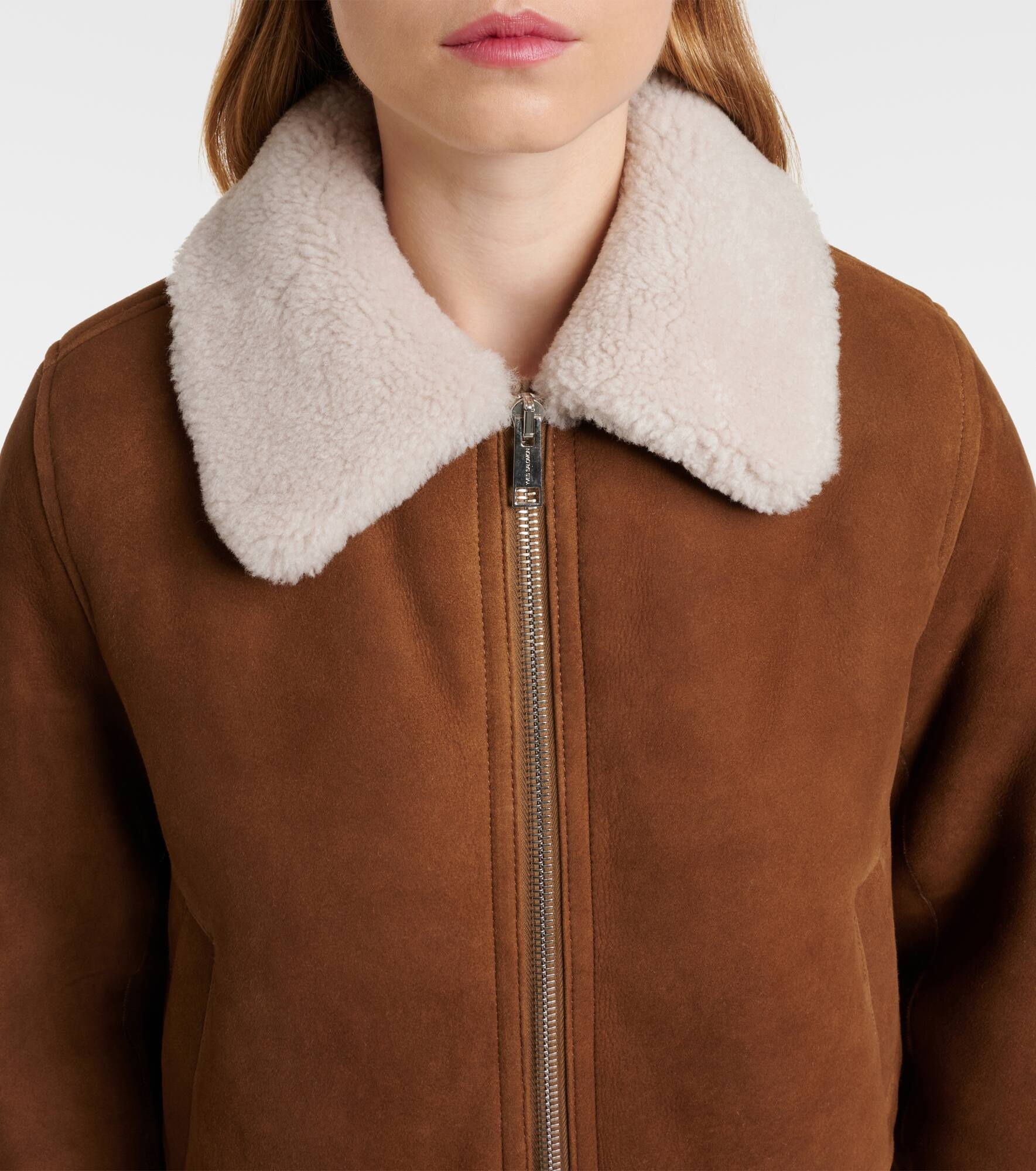Shearling-trimmed suede bomber jacket - 4