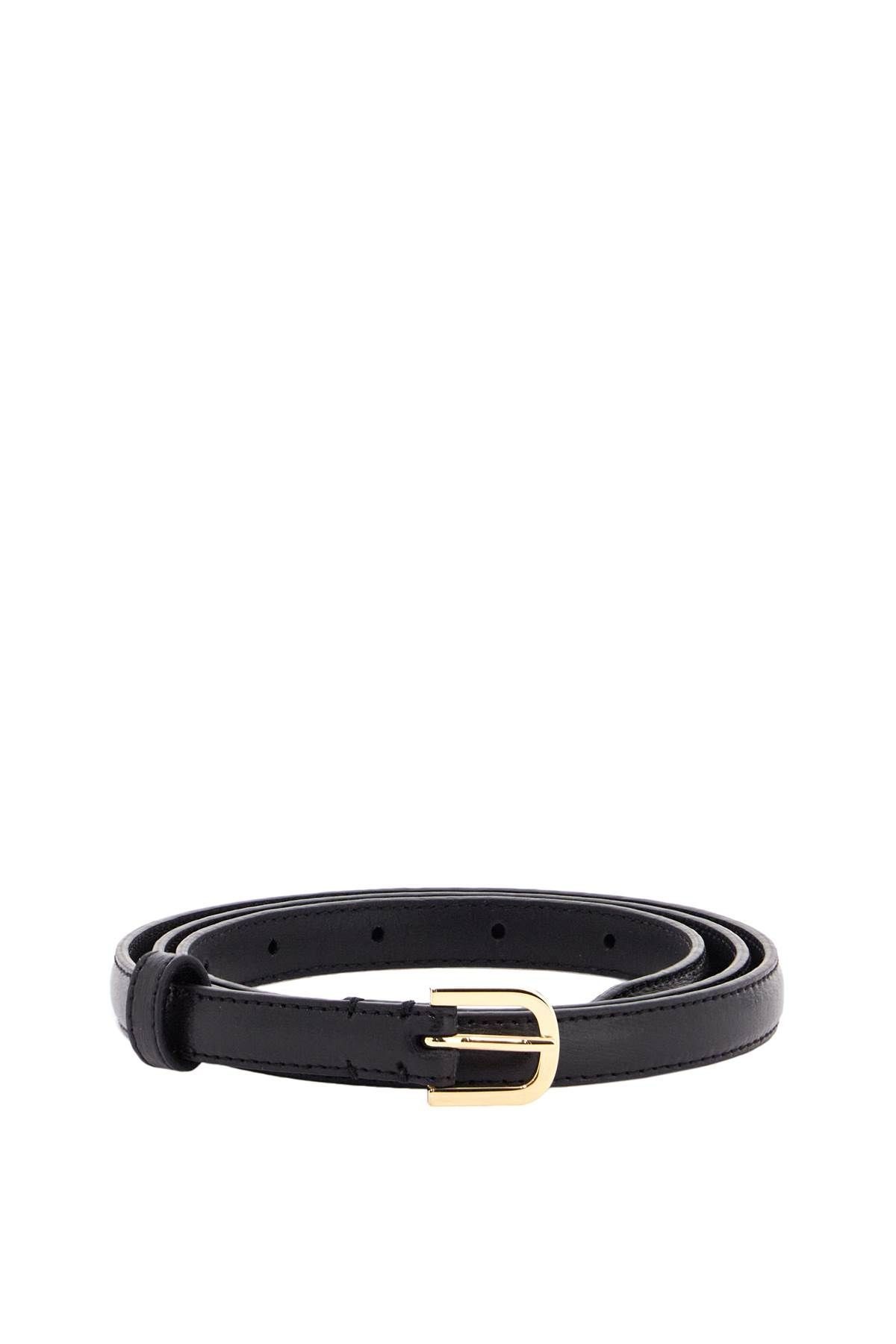 Totême SLIM BLACK CALFSKIN BELT WITH ADJUSTABLE GOLD BUCKLE