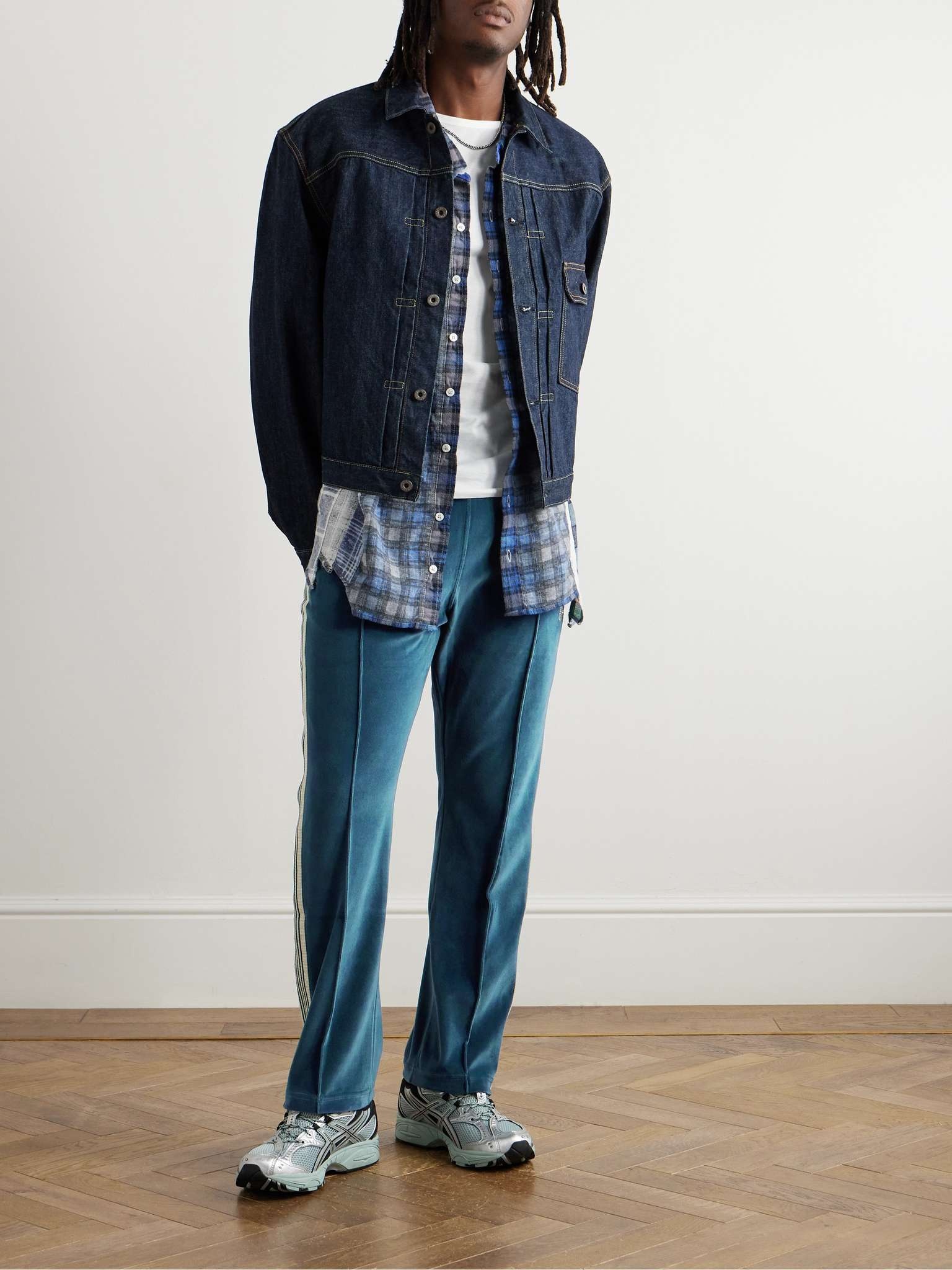 Straight-Leg Webbing-Trimmed Logo-Embroidered Cotton-Blend Velour Track Pants - 2